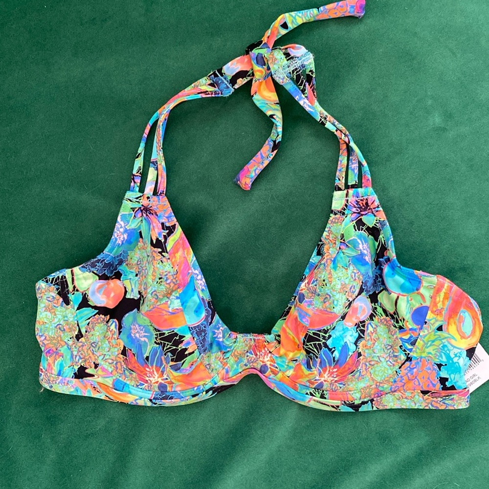 NWT Tropical print island girl halter bikini top size 34D
